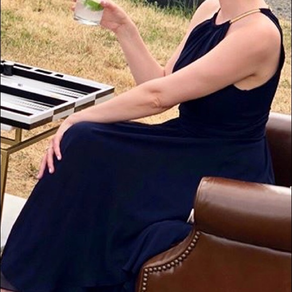 Eliza J Tiered Chiffon Gown Navy- worm once - Picture 5 of 6